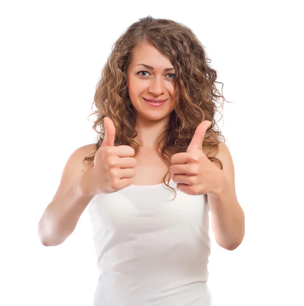 Woman showing thumbs up gesture — Stock Photo, Image