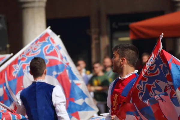 Duel golden. Competition between flag wavers — Stock Photo, Image