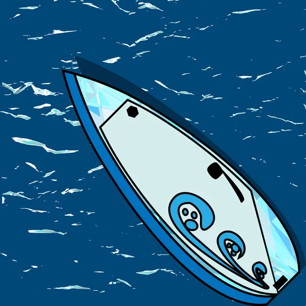 Planche de surf avec graffiti et motifs sur l'eau — Image vectorielle