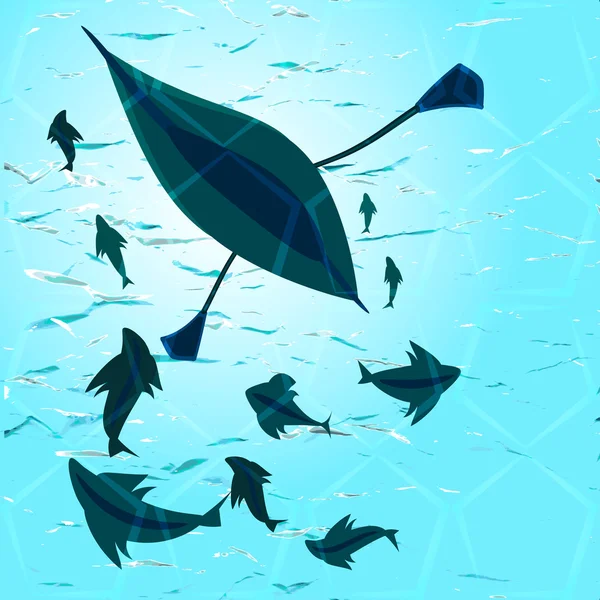 Tekne ve suda balık — Stok Vektör