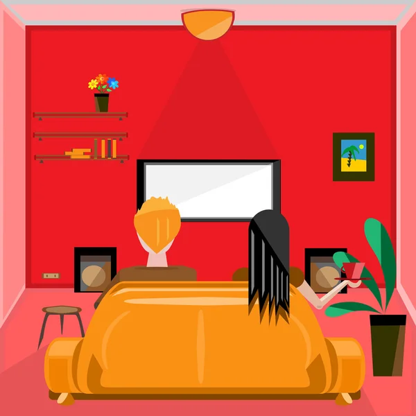 Flat designed living room with people Stock Illustration