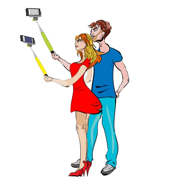 Couple does selfie Stock Vector