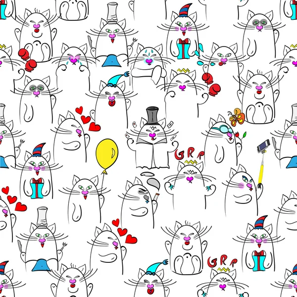 Seamless pattern with sixteen emotions of cats Royalty Free Stock Vectors