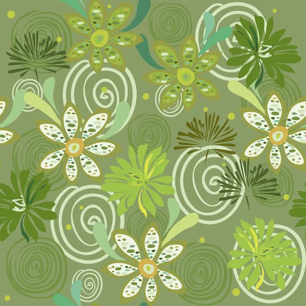 Nahtlos wirbelndes grünes Blumenmuster — Stockvektor