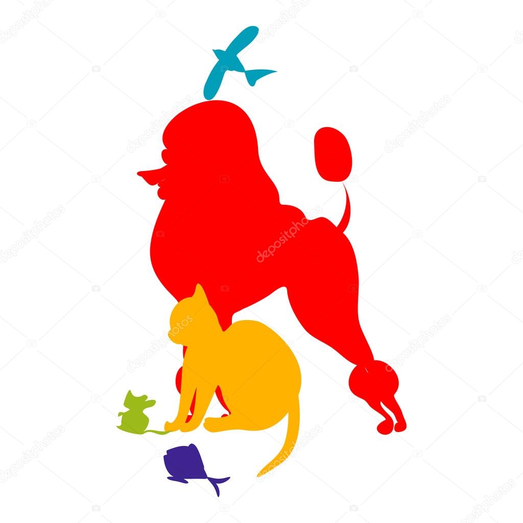 A vector illustration of a colorful silhouettes of different animals.