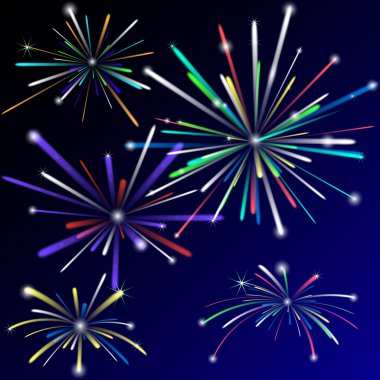 bir vektör yıldız ve kıvılcım karanlık gökyüzü farklı renkli havai fişek ayarla