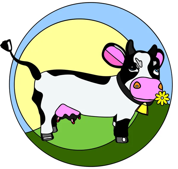Funny kráva na trávě logo — Stockový vektor