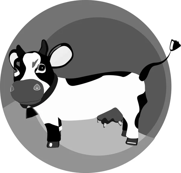 Monochrome funny cow on the grass — Stock Vector