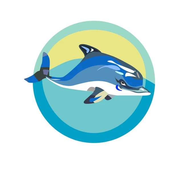 Eine Vektorillustration eines Marine-Logos mit einem schwimmenden Delphin — Stockvektor