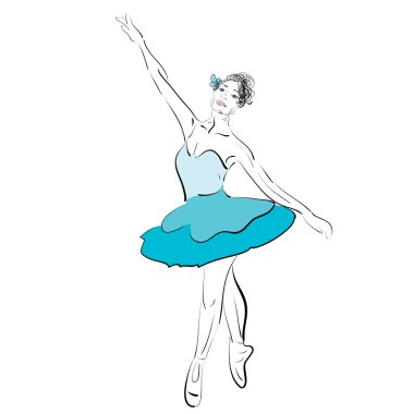 mavi elbiseli balerin silhoette