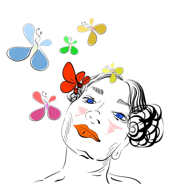 Mädchenporträt mit Schmetterlingen — Stockvektor