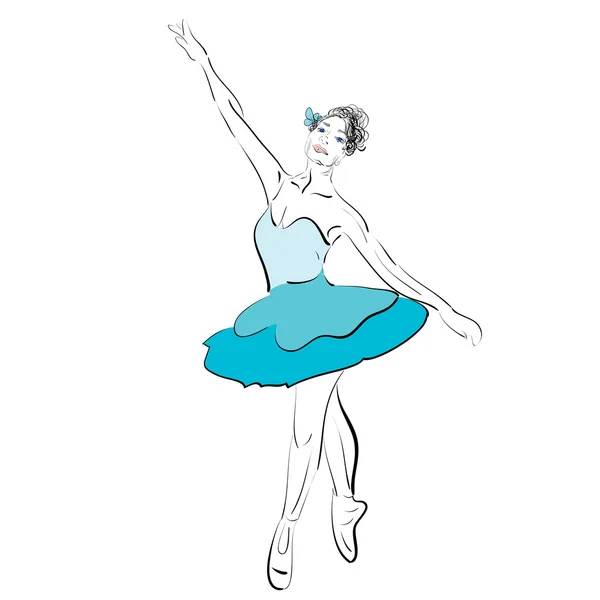 Silhoette di una ballerina in un vestito azzurro — Vettoriale Stock