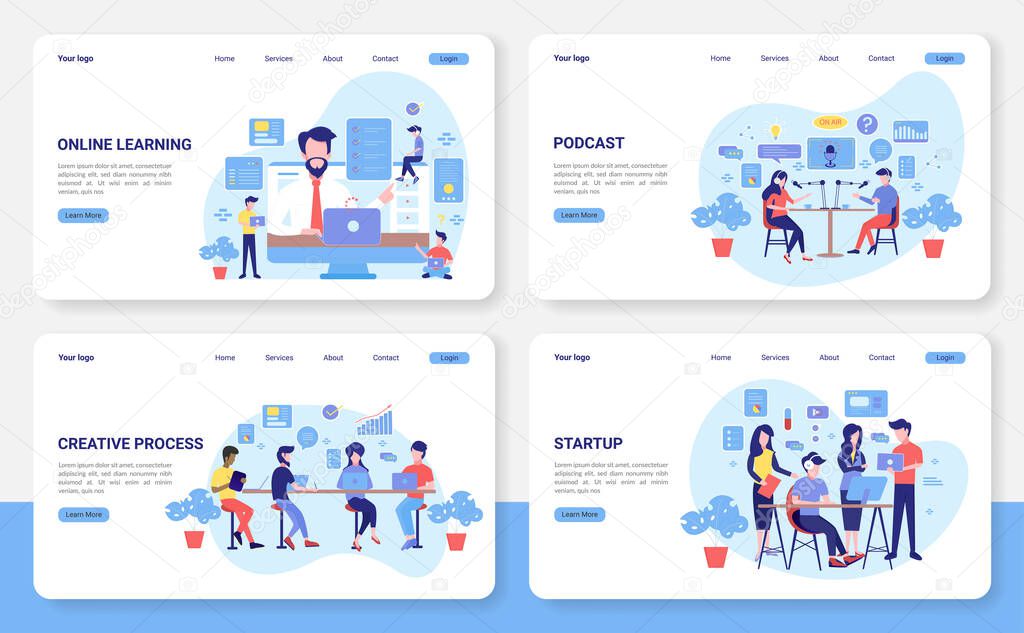 landing page set for Online learning, podcast, creative process and startup