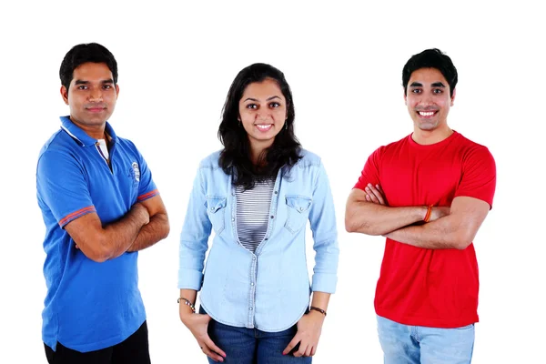 Grupo de amigos sorridentes, isolados em fundo branco — Fotografia de Stock