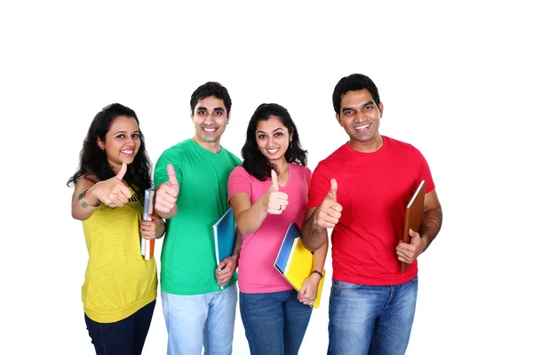 Grupo de amigos sonriendo con el pulgar hacia arriba denotando el éxito . —  Fotos de Stock