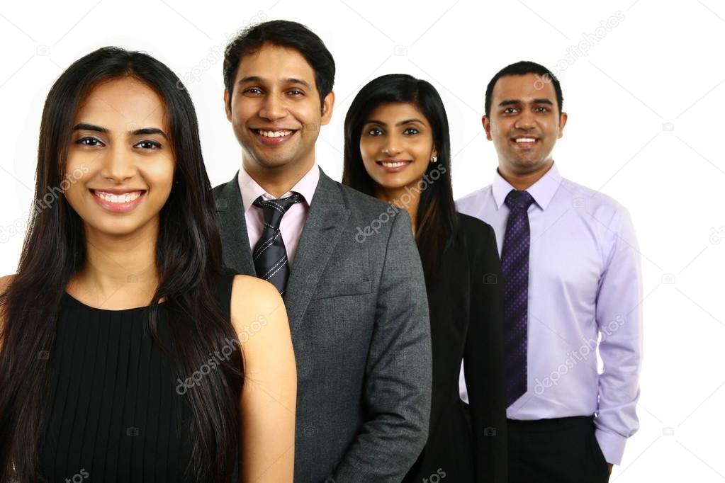 Asian Indian businessmen and businesswoman in group