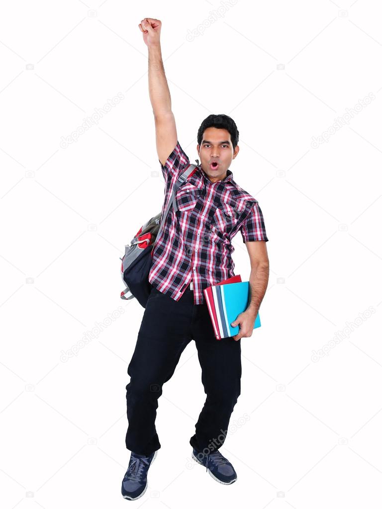 High angle view of  an Indian student going crazy.