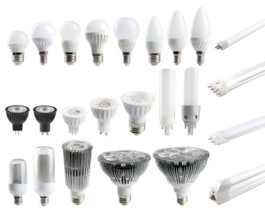 A large set of LED bulbs isolated on white background clipart