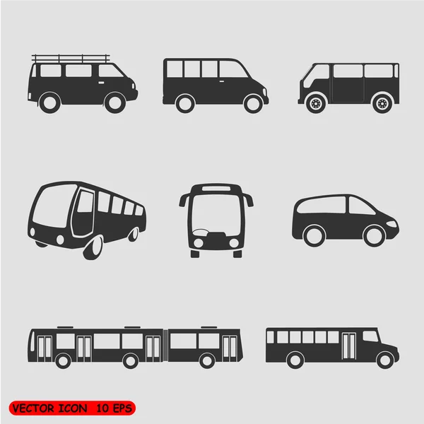 Conjunto vetorial de diferentes símbolos de ônibus ou van —  Vetores de Stock