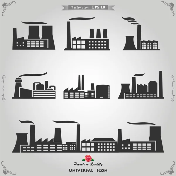 Edifícios industriais, centrais nucleares e fábricas —  Vetores de Stock