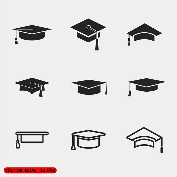 Iconos de gorra de graduación vectorial — Vector de stock