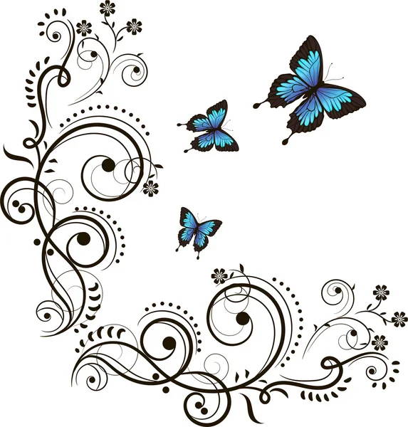 Бабочки и цветочные украшения — стоковый вектор