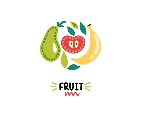 Fruta. Iconos simples de comida en la forma. Círculo. Comida fresca diferente. Conjunto — Vector de stock