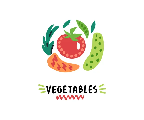 Gemüse. Einfache Ikonen des Essens in Form. Kreis. Verschiedene frische Lebensmittel. Set — Stockvektor