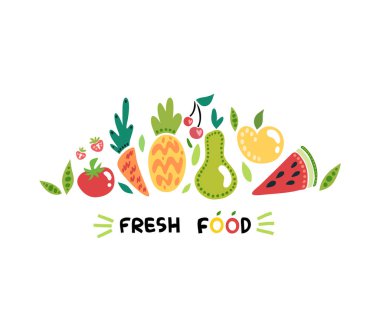 Meyve. Yiyecek formunun basit simgeleri. Çember olun. Farklı taze yiyecekler. Ayarla