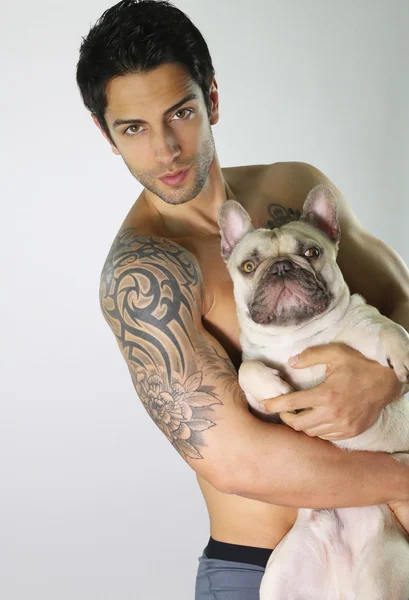 Handsome man and his dog — Stock Photo, Image