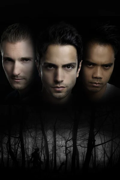 Werewolf - three men in a dark forest — Stock Photo, Image