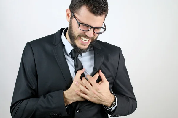 Homem de negócios com dor no peito — Fotografia de Stock