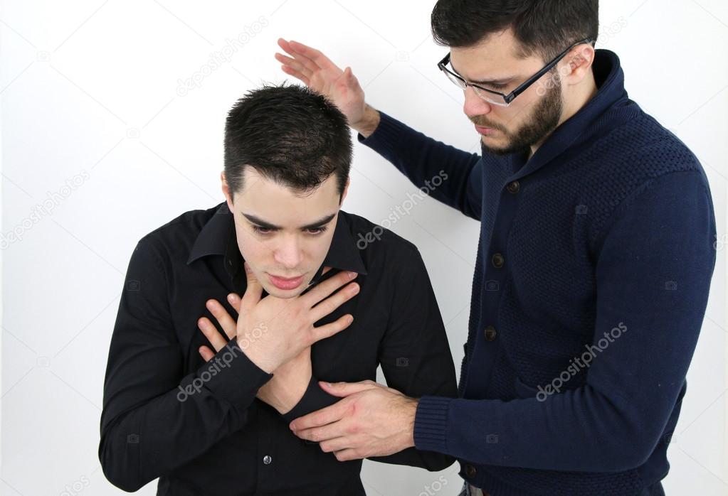 Young man who is choking