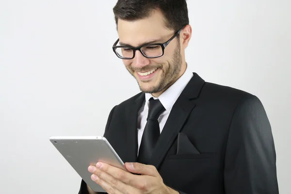 Hombre de negocios usando un panel táctil —  Fotos de Stock