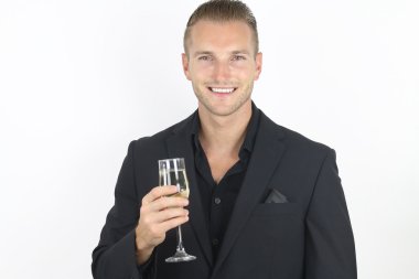 Mutlu yeni yıl - adam ile bir şampanya flüt