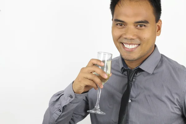 O Ano Novo - filipino jovem com uma flauta de champanhe — Fotografia de Stock