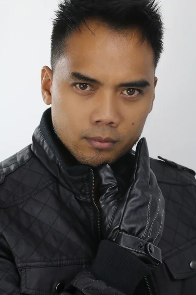 Winter style - man wearing a leather jacket — Stock Photo, Image