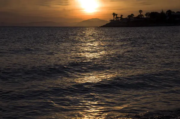 Paysage Bleu Mer Coucher Soleil Avec Des Reflets Soleil Sur — Photo