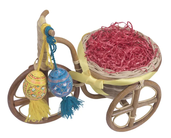 Bicicleta de Pascua con rueda de huevos azul y amarillo — Foto de Stock