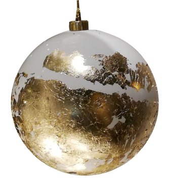 Yeni yıl beyaz ve altın Noel ağacı topu beyaz arka planda izole edilmiş