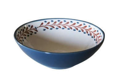 Beyaz zemin üzerinde Yunan desenli mavi derin plaka