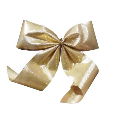 Beyaz arkaplanda izole edilmiş altın kumaş yay