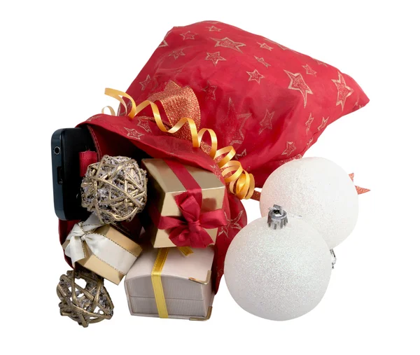 Cadeaux de Noël et boules blanches — Photo