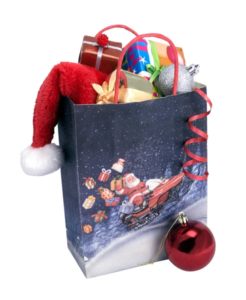Χριστουγεννιάτικο δώρο τσάντα με τα παιχνίδια — Φωτογραφία Αρχείου