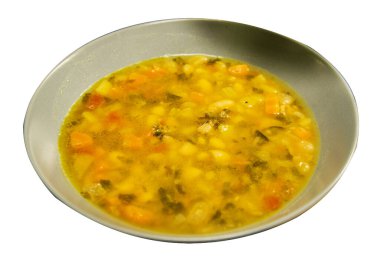 Yunan tarifine göre sebzeyle pişirilmiş büyük beyaz fasulye, beyaz bir arka planda izole edilmiş.