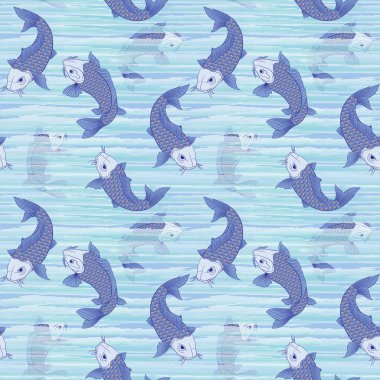 Kumaş ve Duvar Kağıdı İçin Kusursuz Yüzen Balık Deseni