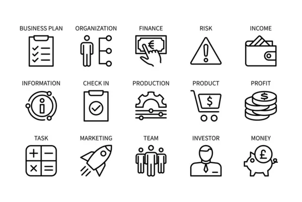 Бизнес Финансы Векторный Набор Линейных Значков Управление Бизнесом Организация Маркетинг — стоковый вектор