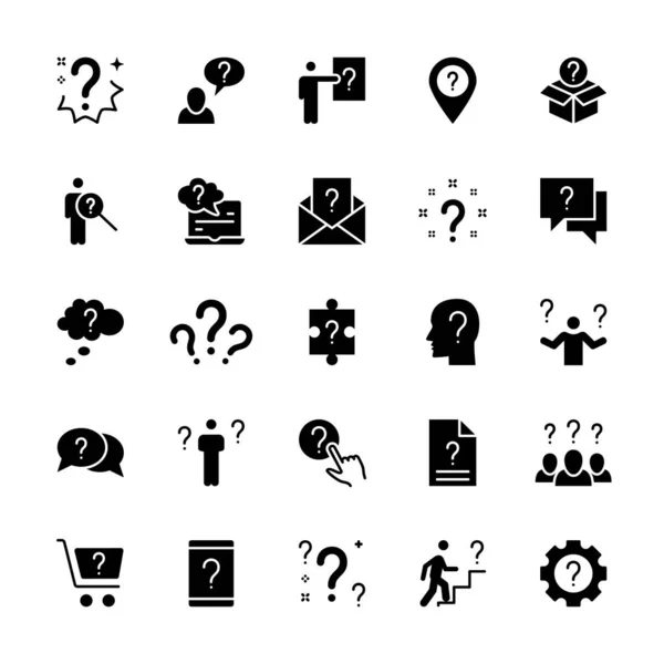 Conjunto Silueta Simple Iconos Vectoriales Relacionados Con Preguntas Contiene Iconos — Vector de stock