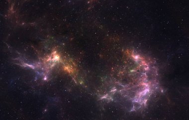 Yıldızlı karanlık bir arkaplanda derin uzay nebulası.