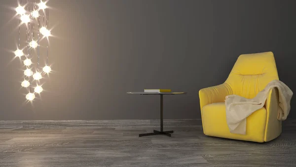 Ilustrasi Ruang Abu Abu Iving Dengan Kursi Kuning Ruangan Yang — Stok Foto